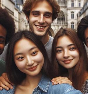 一群人摆姿势拍照