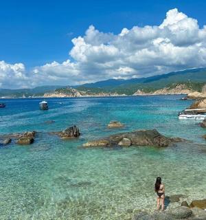 站在海滩水中的人