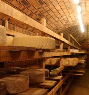 a warehouse with shelves with mattresses in a tunnel