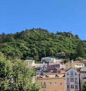 a view of a city with a mountain in the background