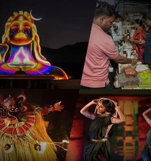 一名女子站在嘉年华前