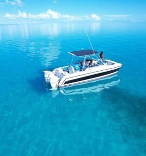 水中央的一艘白色小船