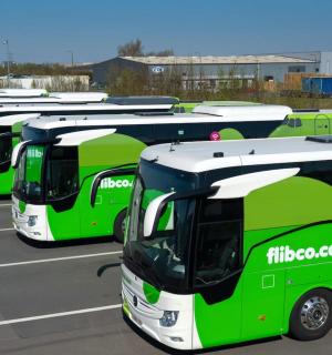 vrsta zelenih avtobusov, parkiranih na parkirišču