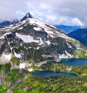 a mountain with two lakes on top of it