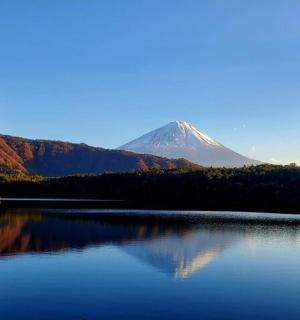 湖中倒映的山景