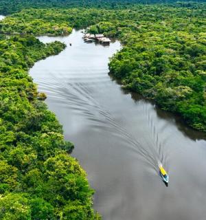 一条河和一艘船的鸟瞰图