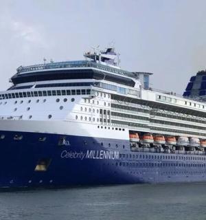 a cruise ship is docked in the water