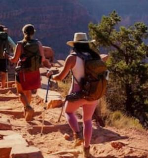 一群人沿着山路行走