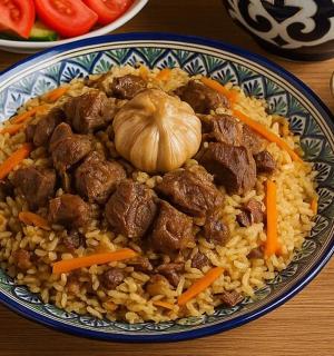 桌上有一盘肉和胡萝卜的食物