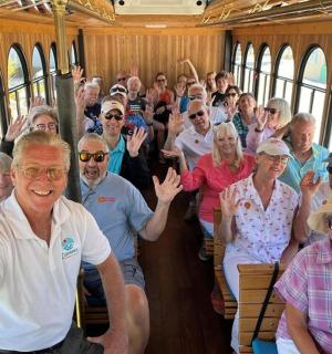 a group of people riding on a bus