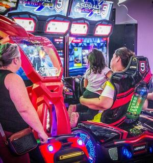 a group of people playing a video game