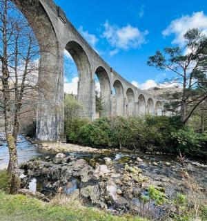 a bridge over a river with trees and a bridge
