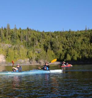 一群人在湖上划皮划艇