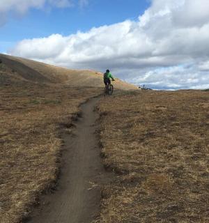 一个人骑着自行车沿着土路行驶