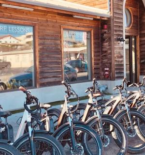 商店门前停放的一排自行车