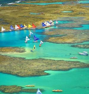 水中一群船只的鸟瞰图