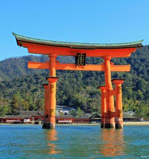 水中央的橙色鸟居