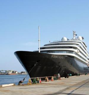 一艘大型游轮停靠在码头