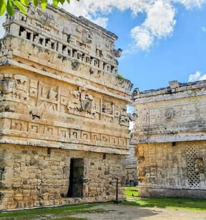 an old building withcriptions on the side of it