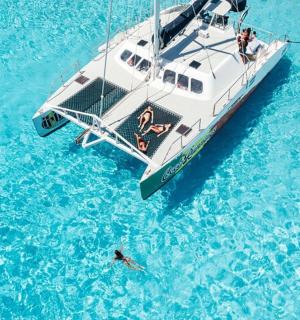 a group of people on a boat in the water