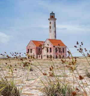 an old lighthouse in the middle of a field