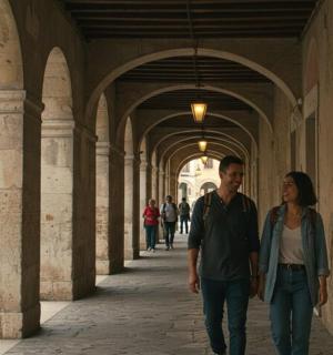 muž a žena jdoucí uličkou