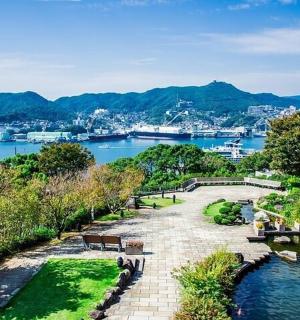 a park with a view of a body of water