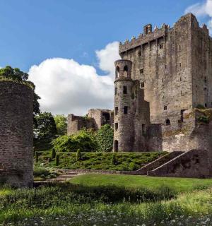 田野中一座有两座塔楼的古老城堡