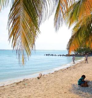 a group of people sitting on a beach near the water