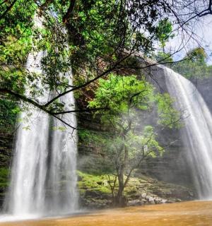 森林中间的一个大瀑布