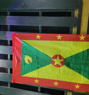 a flag is on the side of a wall