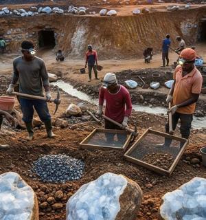 a group of people working on a rock project