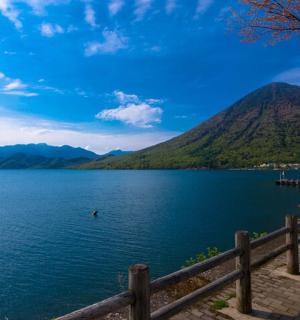 a view of a lake with a mountain in the background
