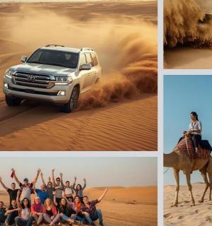 en gruppe mennesker og en lastbil i ørkenen