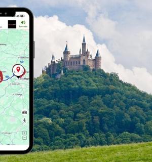 一部手机，山顶上有一座城堡