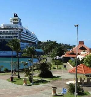 a cruise ship is docked in the water