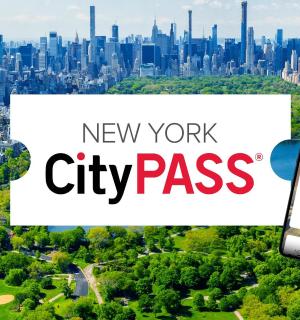 a city skyline with a cell phone in the air