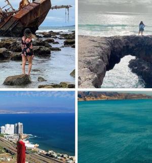 一幅由四张海洋和一艘船的图片组成的拼贴画。