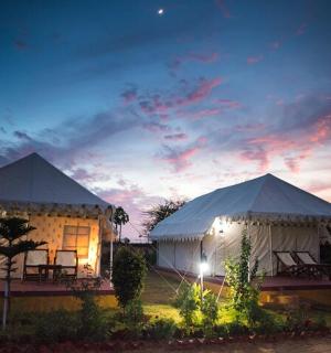 para namiotów na polu w nocy