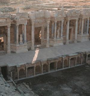an aerial view of the ruins of a building