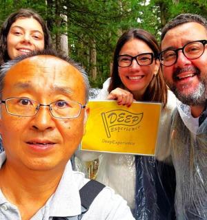 a group of people dressed in plastic posing for a picture