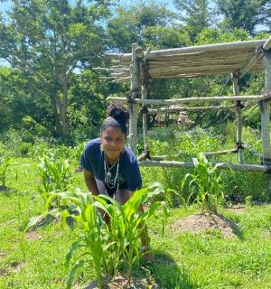 mladá dívka sedící v trávě na poli