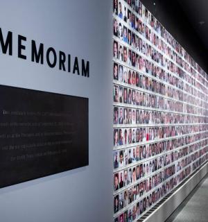 Una pared en una habitación con una pared de películas.
