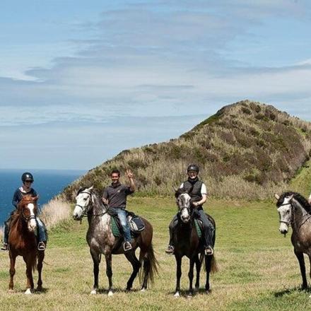 en gruppe mennesker, der rider på heste på en mark