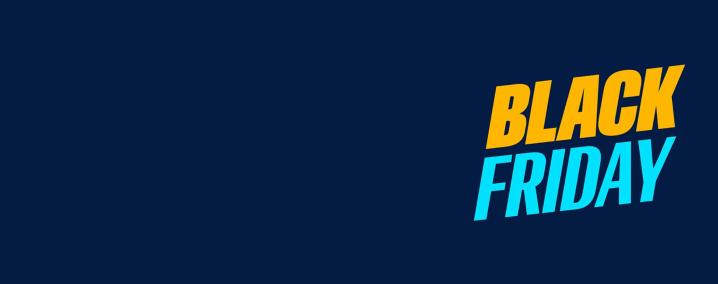 Una cama doble delante de un logo grande del Black Friday