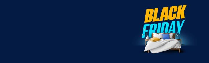 Manželská postel před velkým logem Black Friday