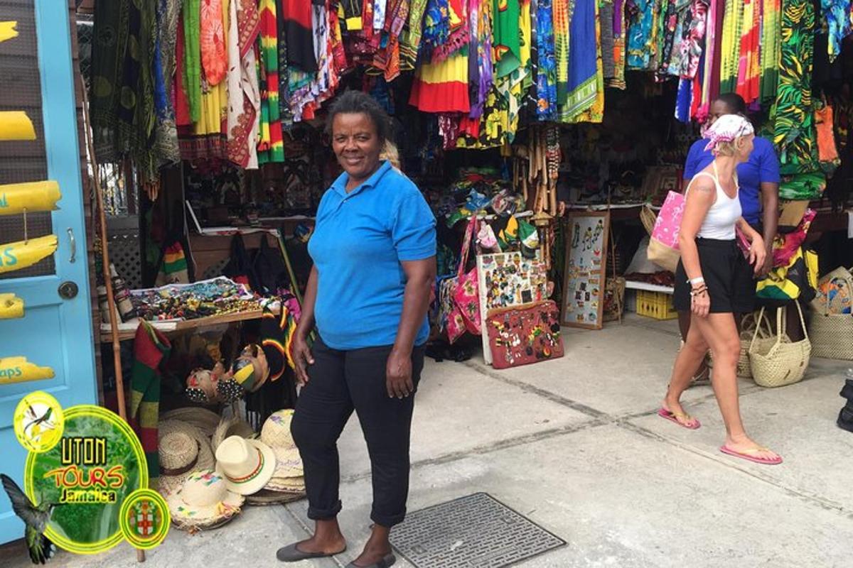 a woman is standing in front of a store