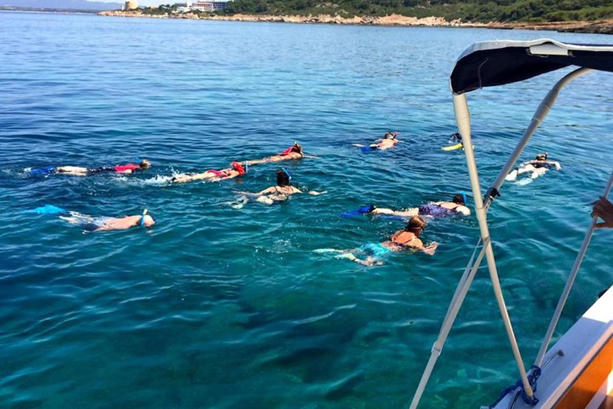 a group of people swimming in the water on a boat
