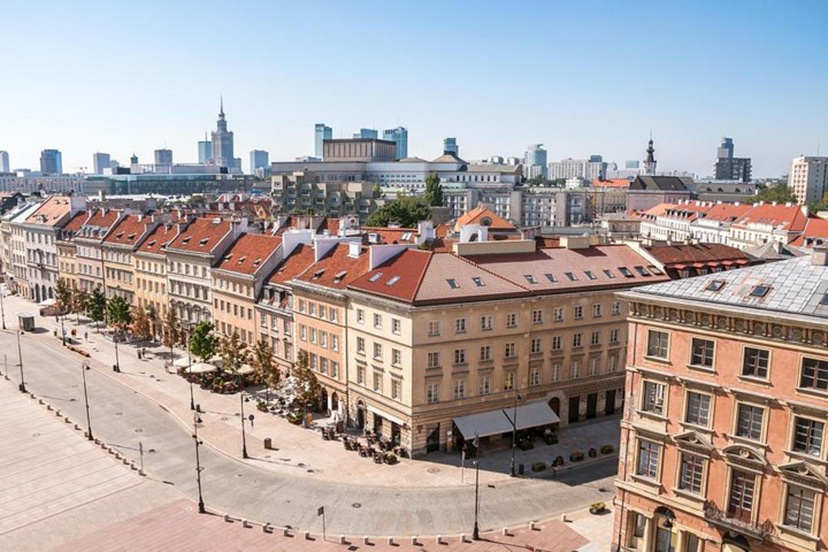 an aerial view of a city with buildings
