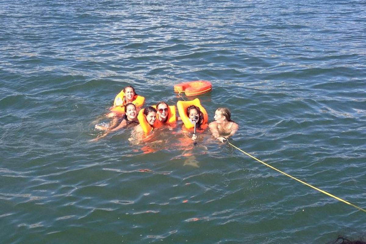 un grup de persones a l'aigua amb una corda